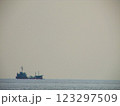 曇天のなか海に浮かぶ船 123297509