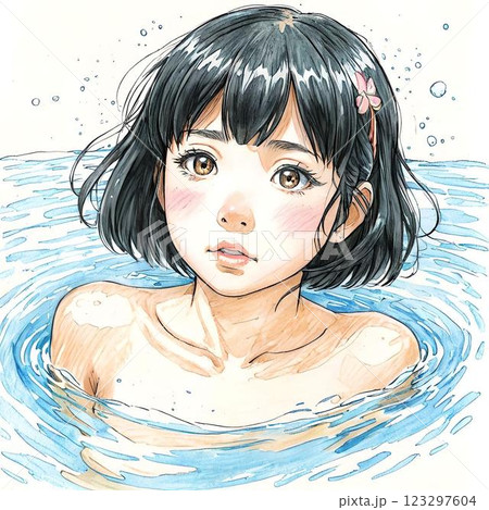 プールで泳ぐ美少女 123297604