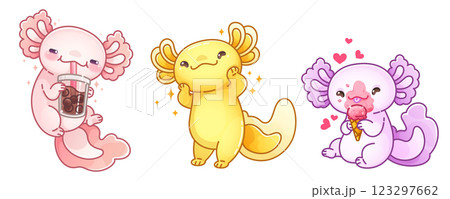 Cute axolotl characters set isolated on white 123297662