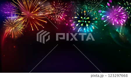 Bright firework explosions banner Bright firework explosions banner 123297668