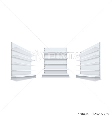 Empty White Shelves Display Rack for Modern Interior Design Vector 123297729