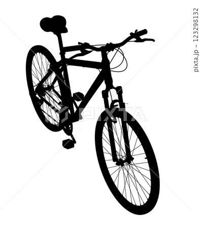 Black bicycle, side top view. Black leather saddle and handles. Png clipart isolated on transparent background 123298132