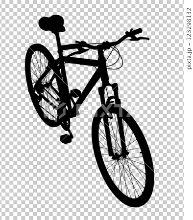 Black bicycle, side top view. Black leather saddle and handles. Png clipart isolated on transparent background 123298132