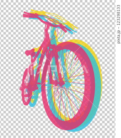 Black bicycle, front side view with wide angle shot of the front wheel. Black leather saddle and handles. Png clipart isolated on transparent background 123298133