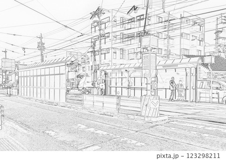豊橋鉄道市内線の駅 線画 豊橋鉄道市内線の駅 線画 123298211