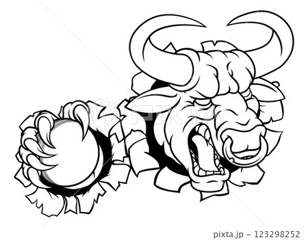 Bull Minotaur Longhorn Cow Cricket Mascot Cartoon Bull Minotaur Longhorn Cow Cricket Mascot Cartoon 123298252