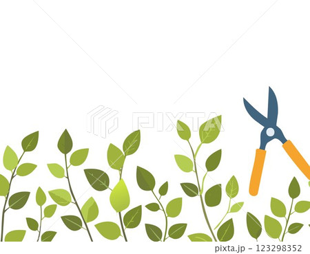Pruning plant with pruning shears on white background, copy space, home garden theme 123298352