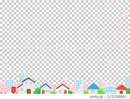 Illustration of a cityscape with cherry blossoms in bloom 123298662