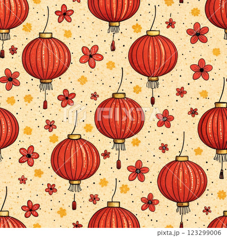 Bright seamless pattern with red round lanterns. holiday celebration elements or Chinese Chinese New Year and designs 123299006