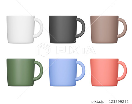 3Dレンダリングのカラフルなマグカップ 3Dレンダリングのカラフルなマグカップ 123299252