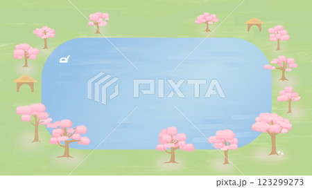 桜と湖の公園の風景 桜と湖の公園の風景 123299273