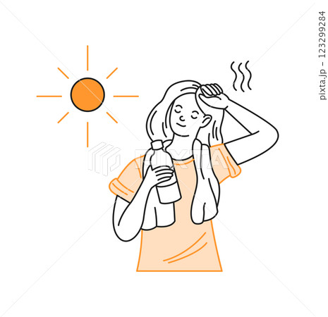 Girl feeling summer heat with a drink 123299284