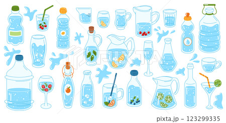 Collection of various water containers and bottles 123299335