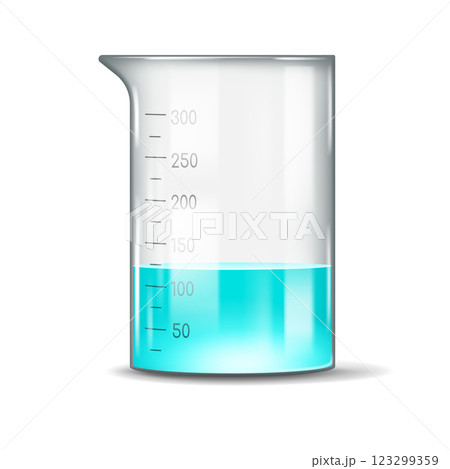 Transparent Measuring Beaker with Blue Liquid 123299359