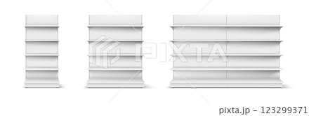 3D Realistic Supermarket Shelf Mockup with Multiple Perspectives 123299371