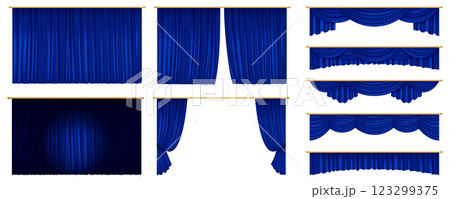 Classic red theater curtain with grand spotlight effect 123299375