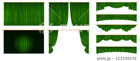 Set of colorful velvet theater curtains for stage decor 123299376