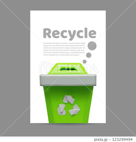 Recycle and reuse sign with green garbage sorting container 3D vector poster, ecology and environment protection concept 123299494