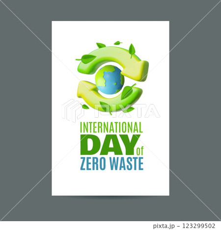 3D vector poster with planet earth with green arrows with leaves, Recycle and reuse. 123299502