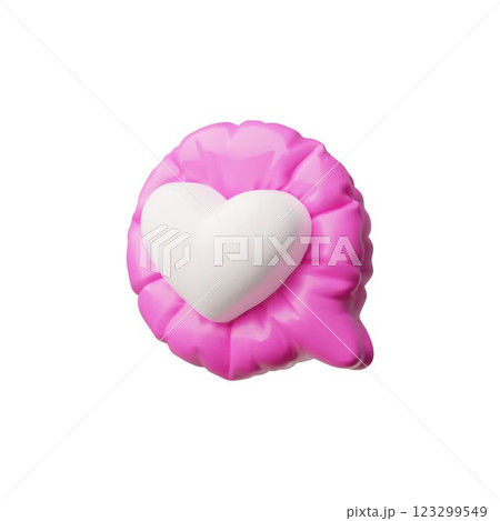 Heart symbol in inflated balloon speech bubble 3D vector icon, social media notification love symbol, like message frame 123299549