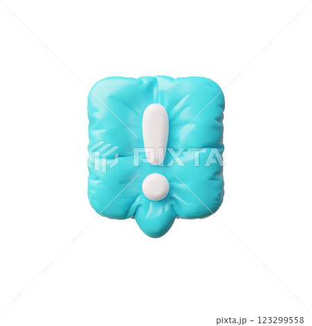 3D blue inflatable dialog chat with white exclamation mark. 3D blue inflatable dialog chat with white exclamation mark. 123299558