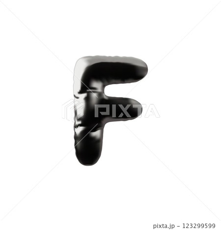 3D English alphabet letter F from metallic inflated balloon, vector volume chrome Latin uppercase consonant type symbol 123299599