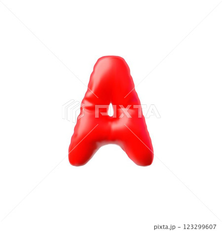 English alphabet uppercase letter A from red air inflated balloon 3D vector icon, vowel typing symbol volume font sign 123299607