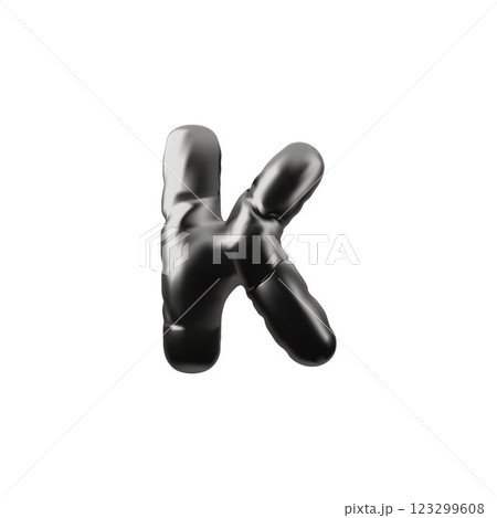 English alphabet letter K from black inflated balloon, 3D vector volume metallic Latin uppercase type consonant symbol English alphabet letter K from black inflated balloon, 3D vector volume metallic Latin uppercase type consonant symbol 123299608