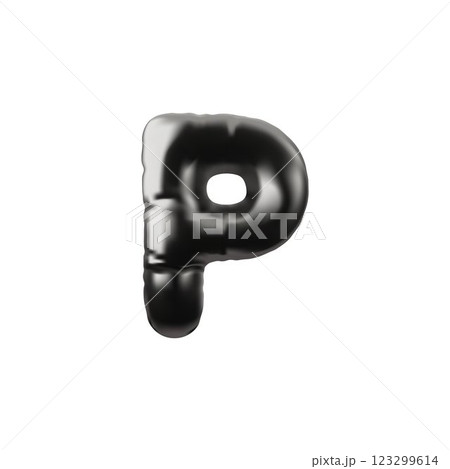 3d vector inflatable form in the form of the letter P with a glossy metal surface. 123299614