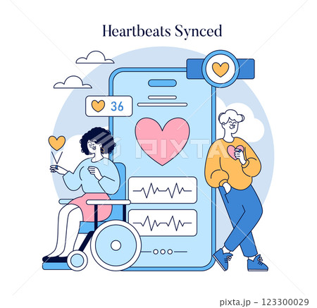Long Distance Love concept. Connection between two people through technology, emphasizing shared emotions and relationship strength. Represents love's endurance despite physical distance using 123300029