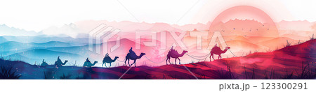 世界遺産　シルクロードを行く旅人 123300291