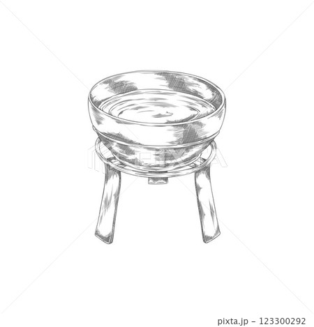 Pencil sketch of fondue pot, hand drawn vector illustration. 123300292