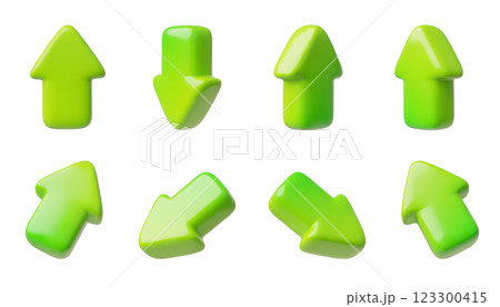 Green arrows in different directions cursor 3d cartoon plastic vector icons set, volume interface navigation pointer Green arrows in different directions cursor 3d cartoon plastic vector icons set, volume interface navigation pointer 123300415