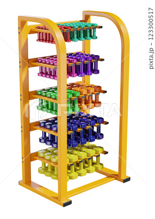 Gym Dumbbell rack with colorful dumbbells, weightlifting gym equipment stand Gym Dumbbell rack with colorful dumbbells, weightlifting gym equipment stand 123300517