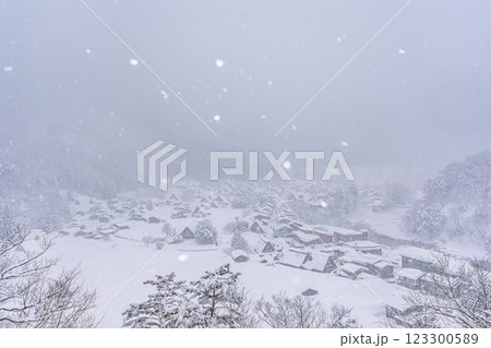 雪降る冬の白川郷 雪降る冬の白川郷 123300589