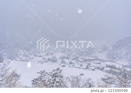 雪降る冬の白川郷 123300590