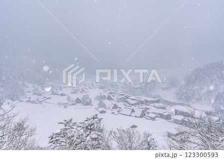 雪降る冬の白川郷 123300593