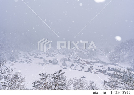 雪降る冬の白川郷 123300597