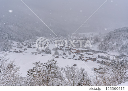 雪降る冬の白川郷 123300615