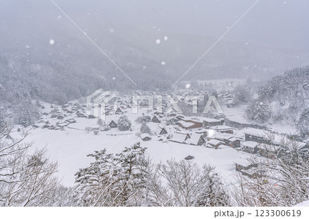 雪降る冬の白川郷 123300619