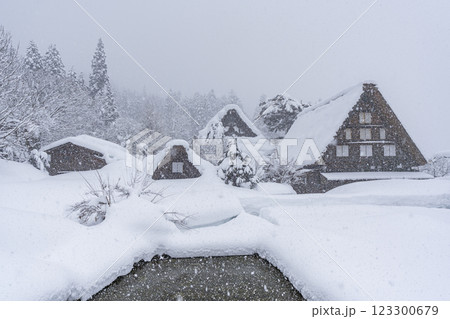 雪降る冬の白川郷 雪降る冬の白川郷 123300679
