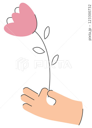 Hand with pink tulip illustration. Flower present or surprise for 8 march, International Women's Day Hand with pink tulip illustration. Flower present or surprise for 8 march, International Women's Day 123300732