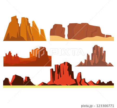Desert rock cartoon vector set. Stone canyon landscape illustration. Nature environment design element 123300771