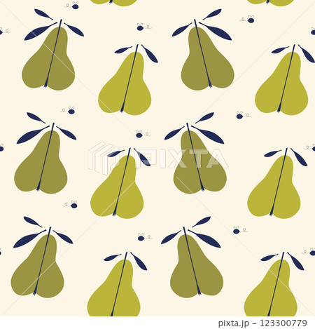 Simple juicy pears seamless pattern illustration. Aesthetic groovy pear fruit design for print 123300779