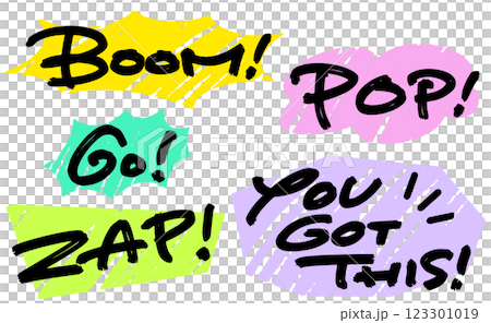 手書き文字素材。元気で力強いメッセージセット。 123301019