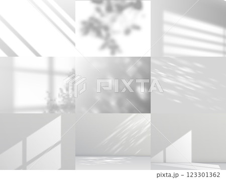 Set of illustrations featuring backgrounds with window shadows, glare or tree branches. 123301362