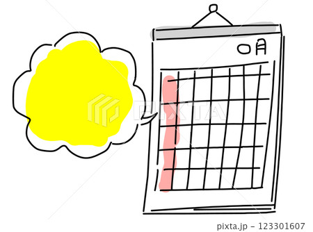 カレンダーと吹き出しの手描きシンプル線画 123301607