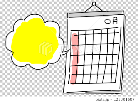 カレンダーと吹き出しの手描きシンプル線画 123301607