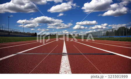青空の下の陸上競技トラック	 青空の下の陸上競技トラック	 123301999