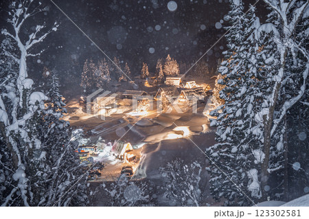 五箇山　相倉合掌造り集落　冬のライトアップ 123302581